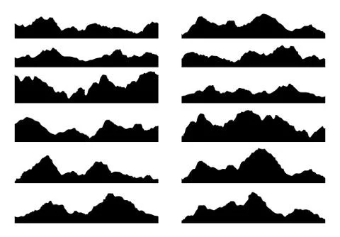 Vector set of black and white mountain silhouettes Illustrazione stock