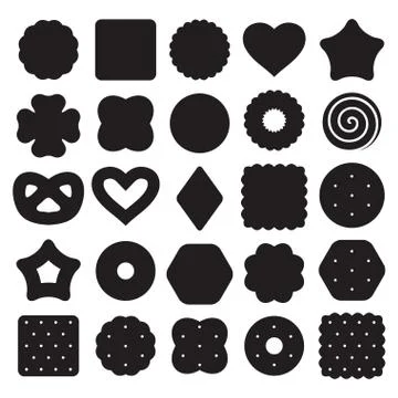 Vector set of black and white biscuit cookies and cracker chips Stock Illustration