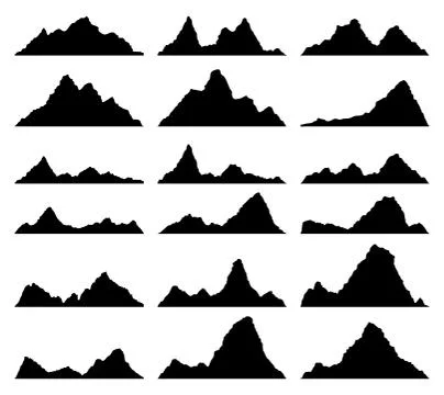 Vector set of black and white mountain silhouettes Stock Illustration