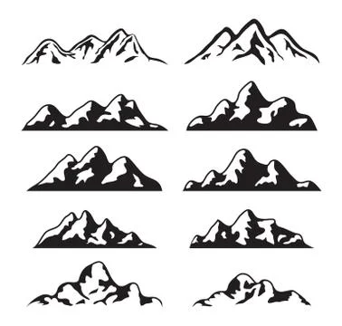 Vector set of black and white mountain silhouette Stock Illustration