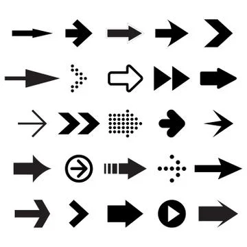 Vector set of black arrows on white background Stock Illustration