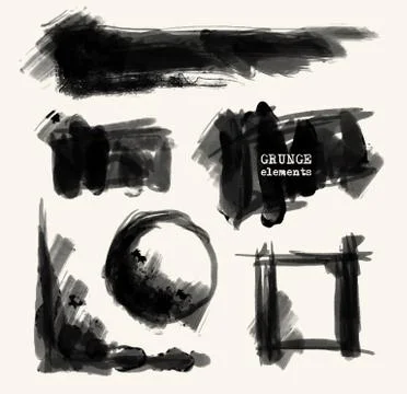 Vector set of black brush strokes. Stock Illustration
