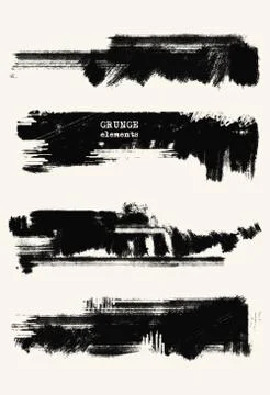 Vector set of black brush strokes. Grunge isolated elements. Stock Illustration