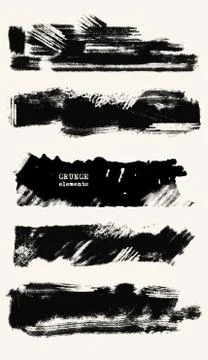 Vector set of black brush strokes. Grunge isolated elements. Stock Illustration