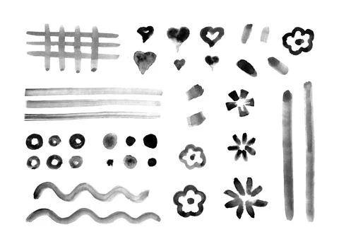 Vector set of black brush strokes. Stock Illustration