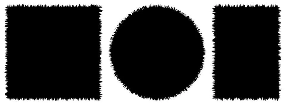 Vector set of black distressed shapes square circle rectangle grunge rough Stockillustratie