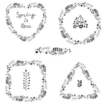 Vector set of black floral spring wreaths Stock Illustration