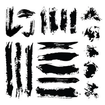 Vector set of Black ink grunge artistic brush strokes, brushes. Collection of Stock Illustration