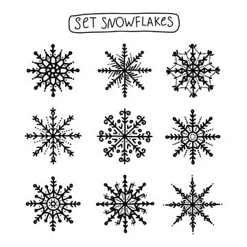 Vector set of black isolated snowflakes icon silhouette Stock Illustration