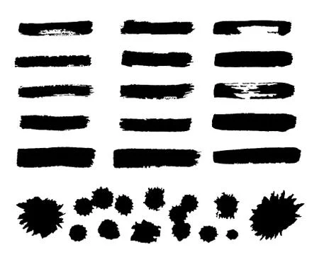 Vector set of black paint, ink strokes, brushes, lines, stains isolated on wh Stock Illustration