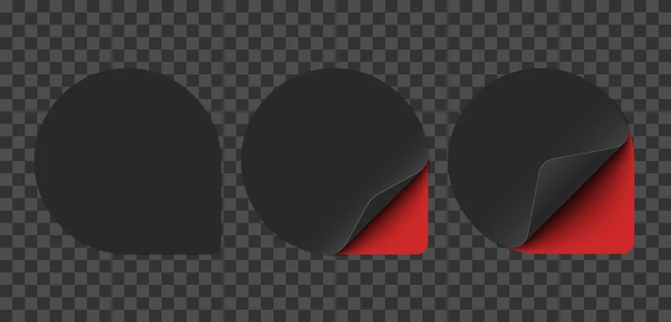 Vector set of black paper round stickers with red corner isolated 스톡 일러스트
