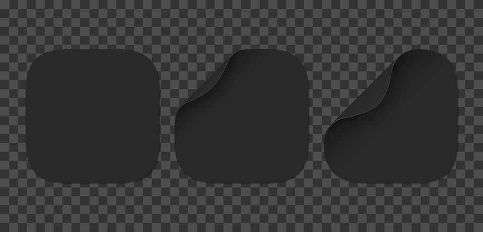 Vector set of black paper squircle stickers isolated on transparent backgroun Stock Illustration