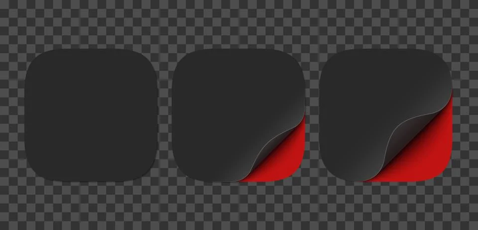 Vector set of black paper squircle stickers with red corner isolated 스톡 일러스트