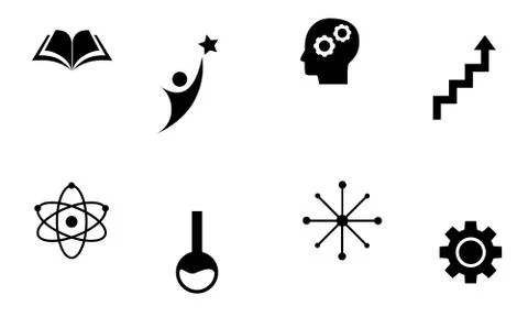 Vector set of black science, learning and education icons. Stock Illustration