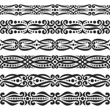Vector set of black seamless borders Stock Illustration