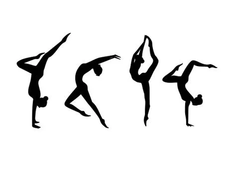 Vector Set of black silhouette gymnastic girls isolated. Stock Illustration
