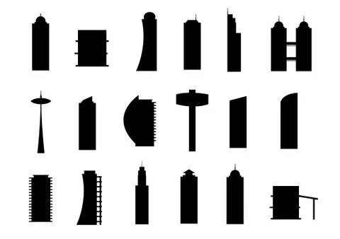 Vector : A set of black silhouettes of building on white background Stock Illustration