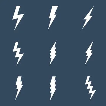 Vector Set of Black Thunder Lighting Icons Stock Illustration