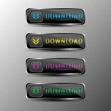 The vector set of black web buttons with colored arrows. Stock Illustration