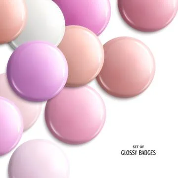 Vector set of blank, glossy badges or web button. Pink pastel shades. Stock Illustration
