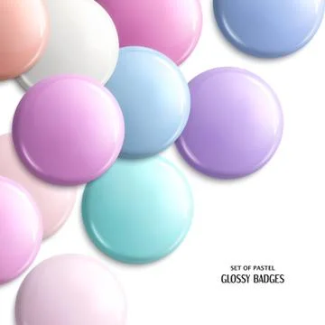 Vector set of blank, glossy badges or web button. Pastel shades. Stock Illustration
