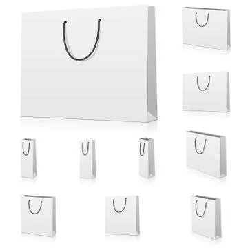 Vector set of blank paper shopping bags isolated on white background. Stock Illustration