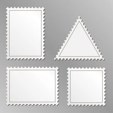 Vector set of blank postage stamps isolated on grey background. Stock Illustration