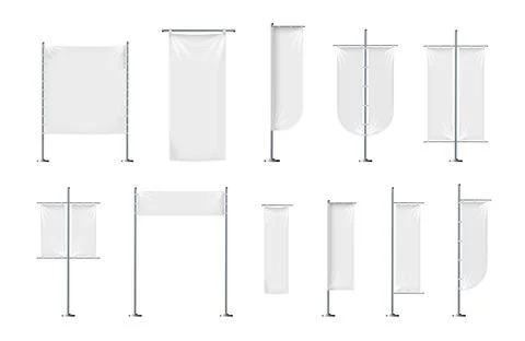 Vector set of blank, textile banners or flags in various shapes, for brand Stock Illustration