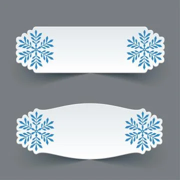 Vector Set of Blank White Paper Retro Labels with Snowflakes. Stock Illustration