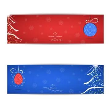 Vector set of blue and red Christmas and New Year greeting cards with Christm Stock Illustration
