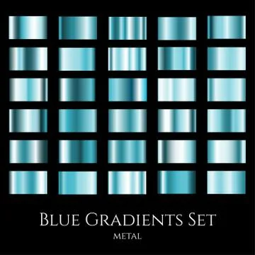 Vector set of blue metal gradients. Collection of gradation swatches Stock Illustration