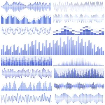 Vector set of blue sound waves. Audio equalizer Stock Illustration