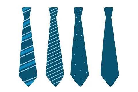 Vector set of blue tie icon. Necktie silhouettes isolated on white. Stock Illustration