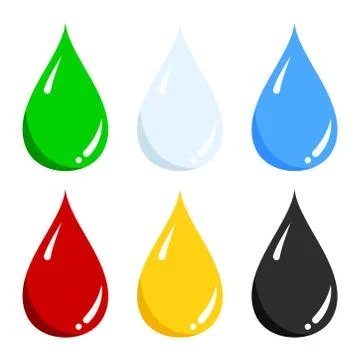 Vector set of blue water, green, light blue milk, red blood, yellow honey, bl Stock Illustration