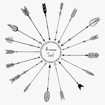 Vector Set Of Boho Arrows For Decoration. Stock Illustration