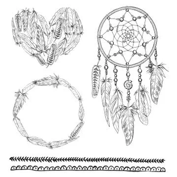 Vector set of boho elements. Vector illustration with Dreamcatcher イラスト素材