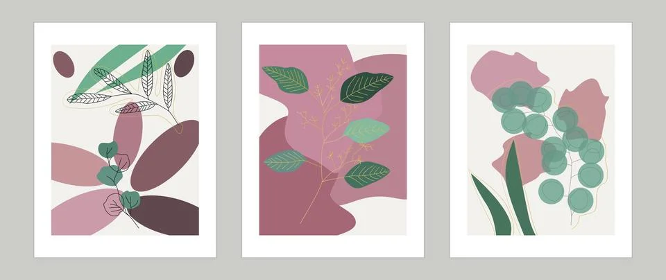 Vector set. Boho leaves. Drawing with an abstract shape. Abstract plant art.. イラスト素材