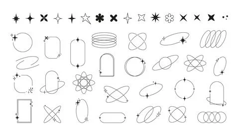 Vector set of boho line frames and shapes. Abstract Y2k illustrations. Stock Illustration