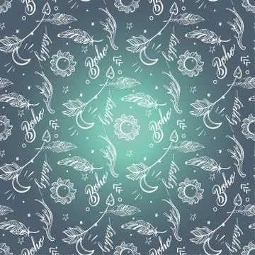 Vector Set of Boho Style Elements, Lettering Calligraphy text. T Stock Illustration