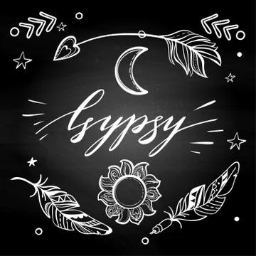 Vector Set of Boho Style Elements. Lettering Calligraphy text. T Stock Illustration