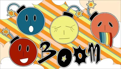 Vector set of bombs with various expressions of emotion on their faces on vin Stock Illustration