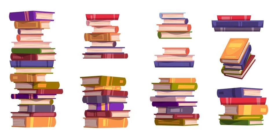 Vector set of book stack cartoon illustration Stock Illustration