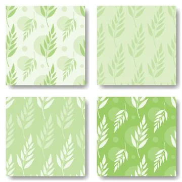 Vector set of botanical seamless patterns with green leaves. Stock Illustration
