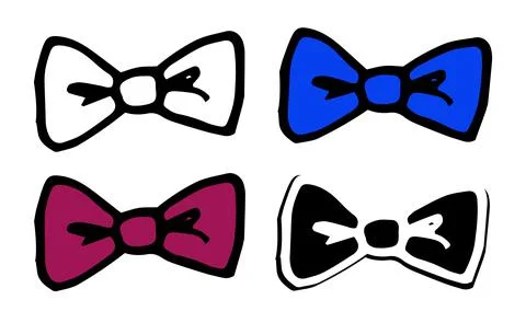 Vector set of bow tie, burgundy and blue colors. drawn in doodle style bow ties Stock Illustration