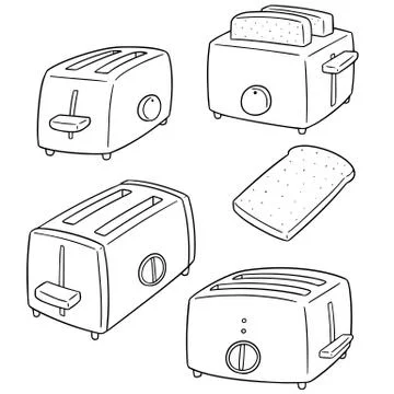 Vector set of bread and toaster Stock Illustration