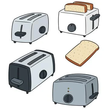 Vector set of bread and toaster Stock Illustration