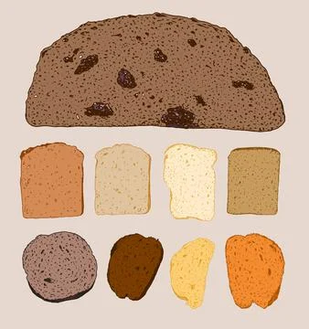 Vector set of bread slices. the collection is hand-drawn in a sketch of bread Illustrazione stock