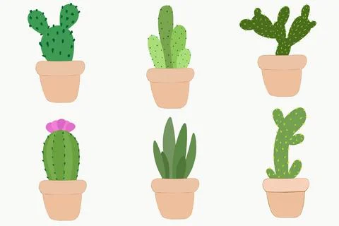 Vector set of bright cactus, aloe. Collection of exotic plants. Decorative Stock Illustration