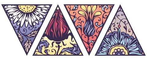 Vector set of bright floral triangles. Stock Illustration