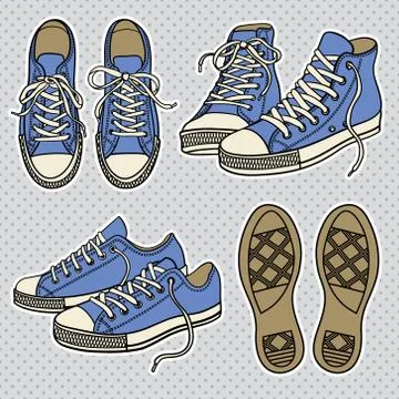 Vector set of bright sneakers isolated on white Stock Illustration